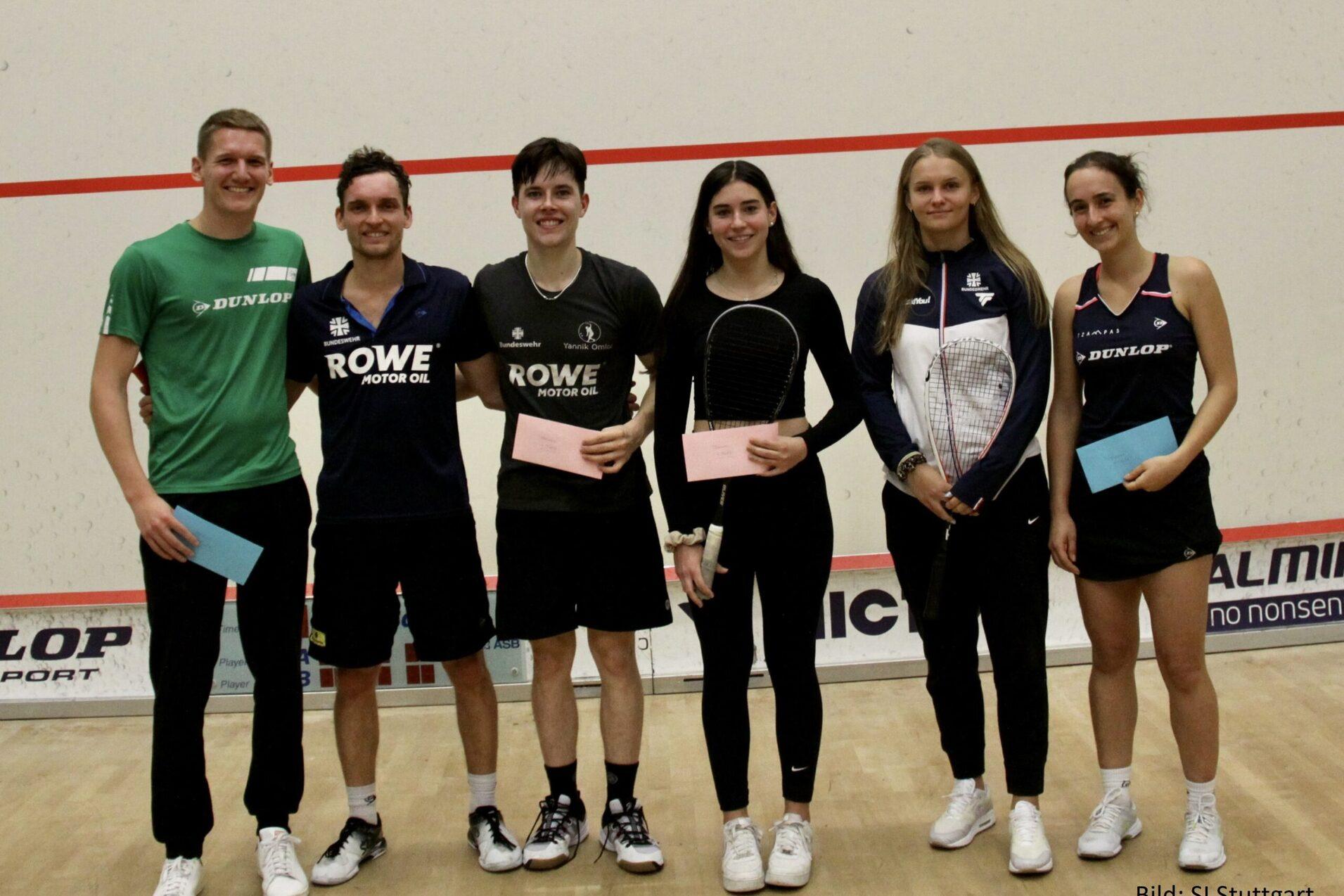 Die Podestplatzierten in B&ouml;blingen: Tobias Weggen, Valentin Rapp, Yannik Omlor, Maya Weishar, Katerina Tycova, Aylin G&uuml;nsav (v.l.n.r.) - Bild: SI Stuttgart