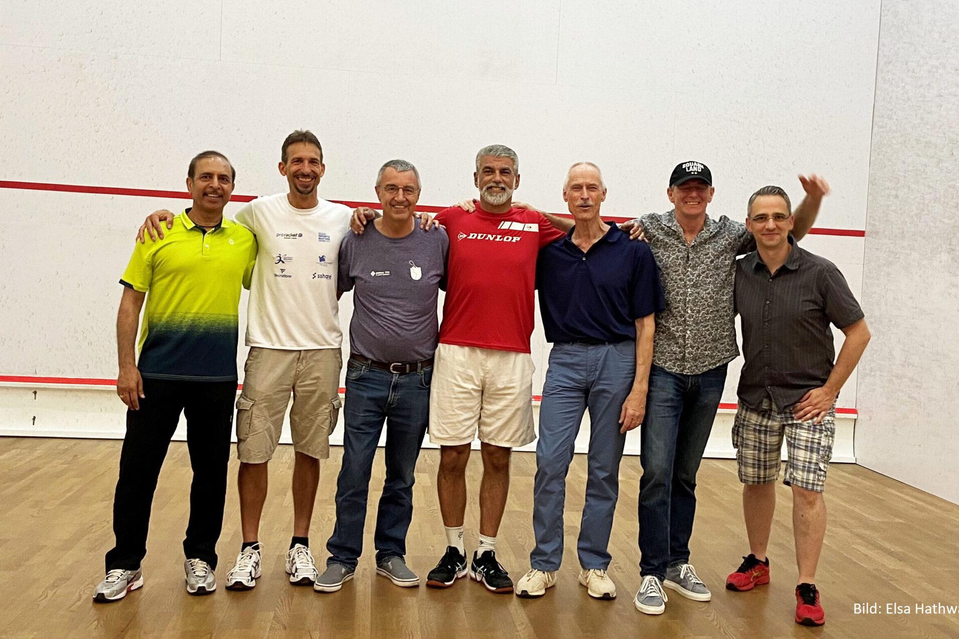 Die deutschen Masters in Zagreb (v.l.n.r.): Farman Khan, Holger Weber, Alan Hathway, Armin Hameed, Christian Bröcker, Sven Reiter, Sebastian Arenas Y Casal - Bild: Elsa Hathway<br /><br />