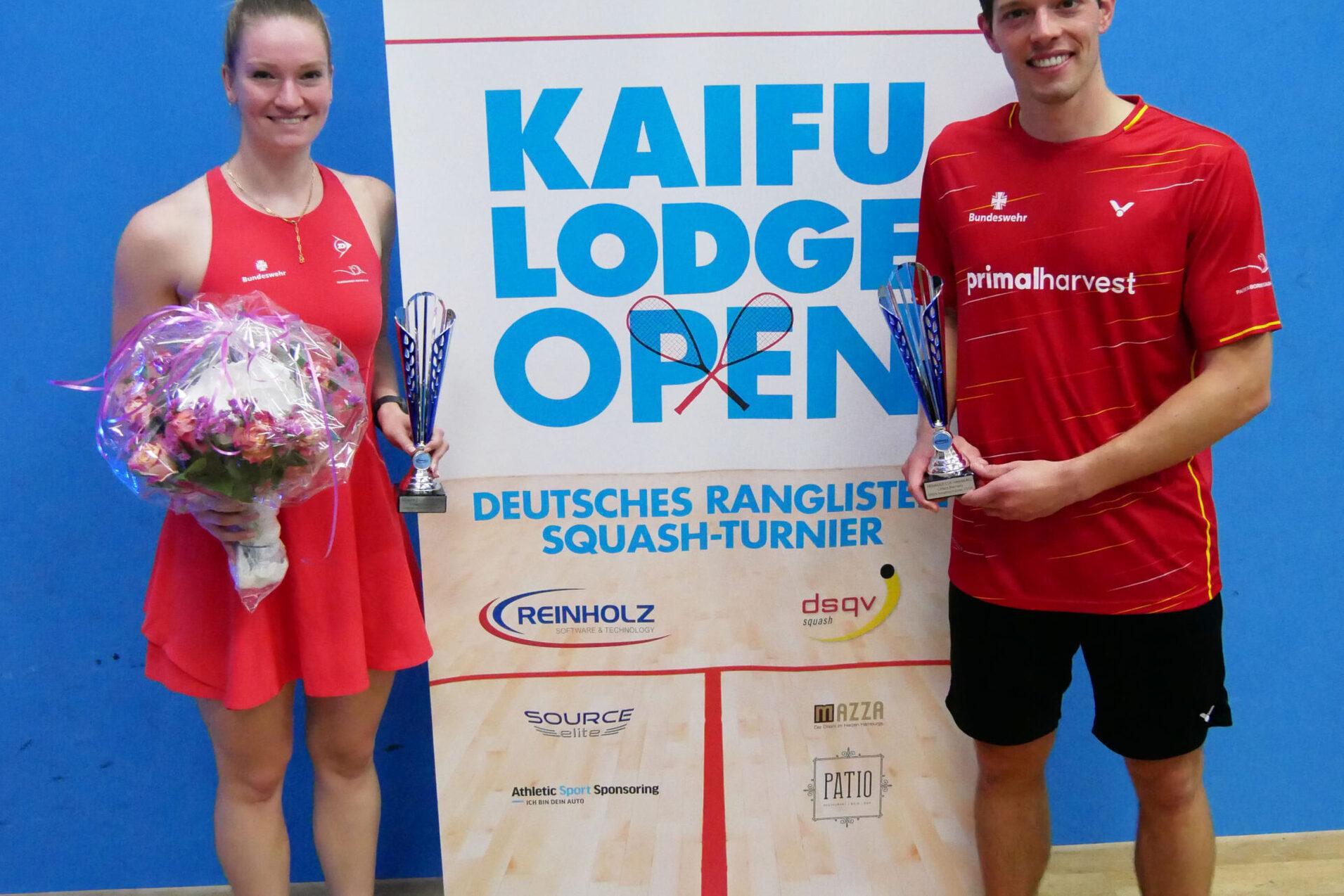 Saskia Beinhard (li) und Raphael Kandra (re) gewinnen die KAIFU LODGE Open 2023 - Bild: DSQV - Lennard Jessen