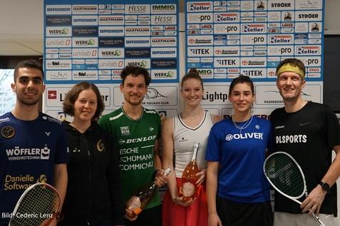 Die Podestplatzierten in Paderborn (v.l.n.r.): Amir Samimi, Eva Nistler, Valentin Rapp, Saskia Beinhard, Maya Weishar, Heiko Schwarzer - Bild: Cederic Lenz