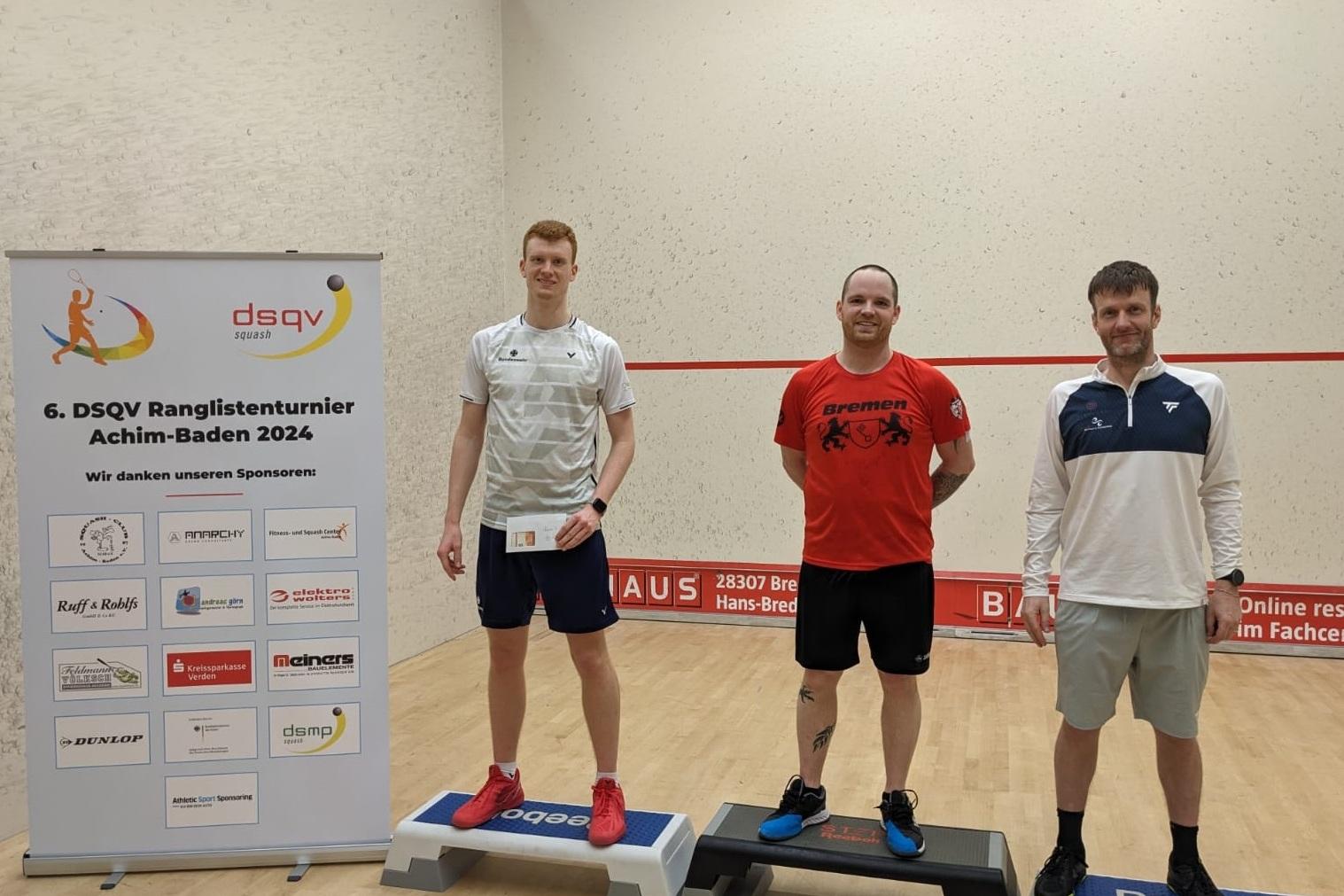 Das Podest der Herren A v.l.n.r.: Jan Wipperf&uuml;rth, Tim Weber und Heiko Schwarzer - Bild: SC Achim-Baden