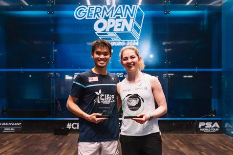 Eain Yow Ng (li) und Georgina Kennedy siegen bei den German Open 2024 presented by Sportwerk - Bild: PSA World Tour