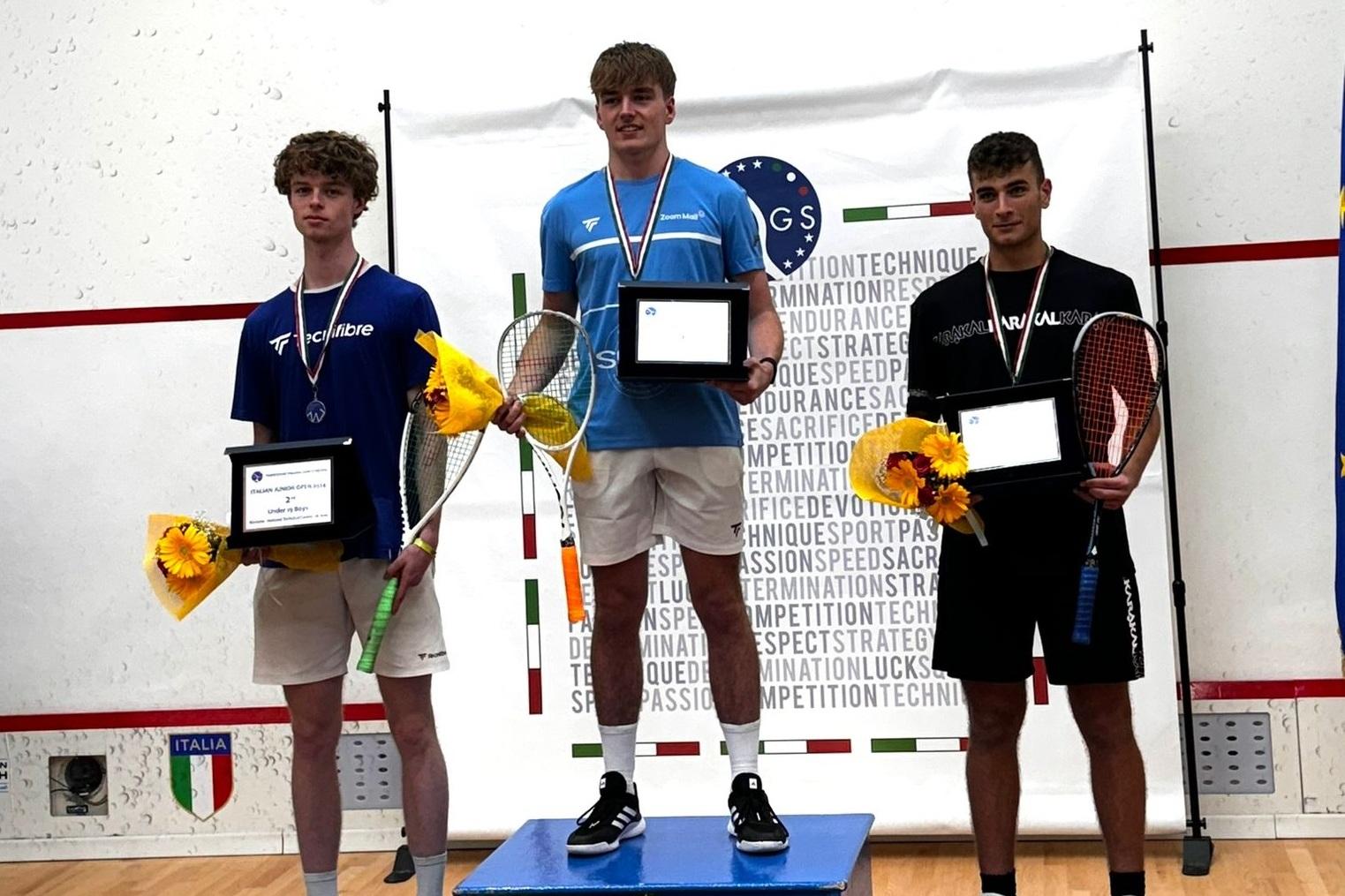 Das U19-Podest der Jungen in Riccione: Fabian Igelbrink (links), Ioan Sharpe (Mitte) und Carmine Chiappetta - Bild: Jens Herzberg