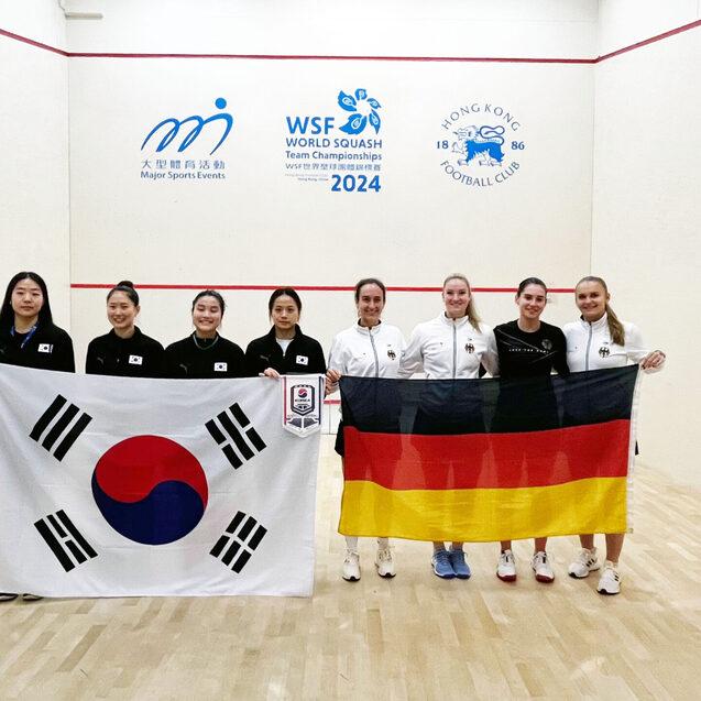 Die Squash-Damen-Mannschaften aus Deutschland und Südkorea - Bild: DSQV