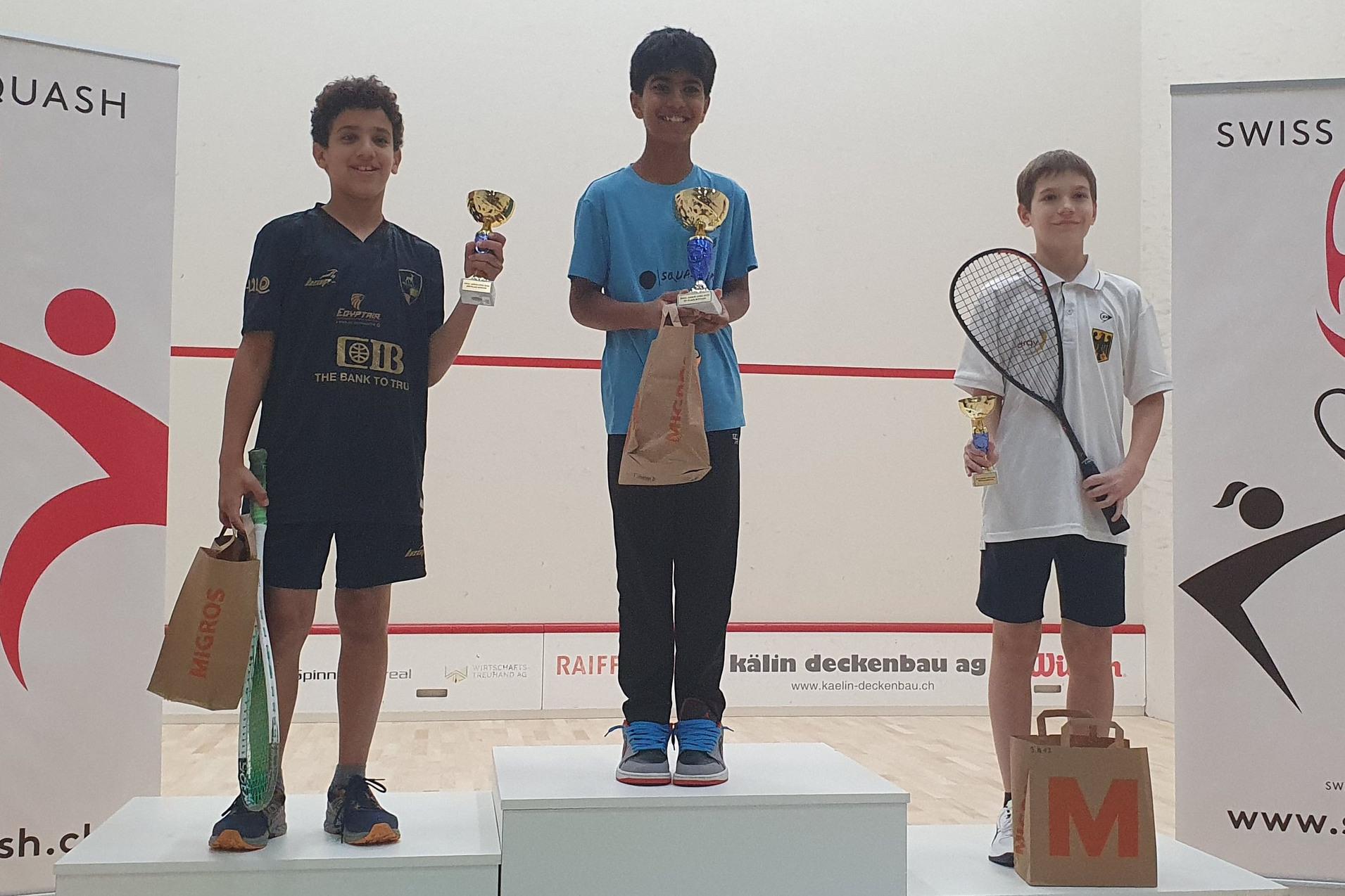 Das U13-Podest (v.l.n.r.): Adam Shalaby, Ruan Ram Tadanki und Johannes Mahl