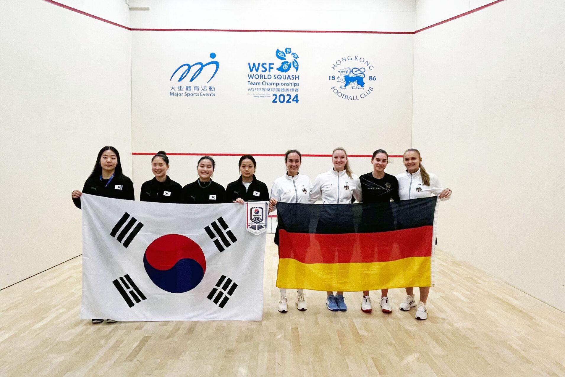 Die Squash-Damen-Mannschaften aus Deutschland und Südkorea - Bild: DSQV
