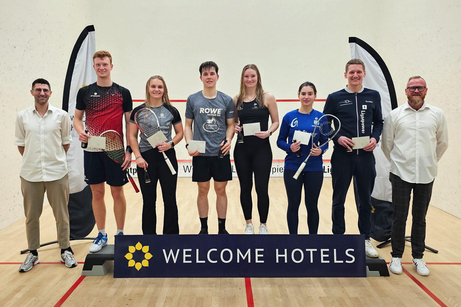 V.l.n.r: PSC-Gesch&auml;ftsf&uuml;hrer Nils Mommert, Jan Wipperf&uuml;rth, Katerina Tycova, Yannik Omlor, Saskia Beinhard, Maya Weishar, Tobias Weggen und PSC-Sportwart Matthias Wolff - Bild: Paderborner SC