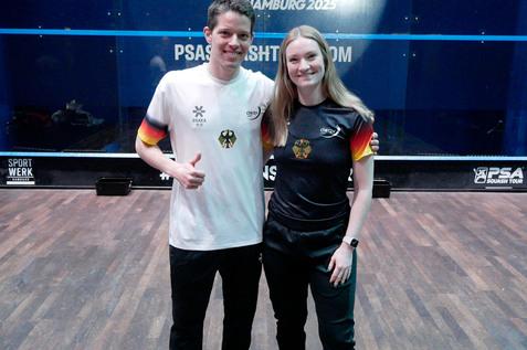 Saskia Beinhard (re) und Raphael Kandra (li) sind beide aktuelle Nr. 1 in Deutschland und spielen bei der Team EM Damen und Herren f&uuml;r die deutsche Nationalmannschaft - Bild: DSQV - Lennard Jessen