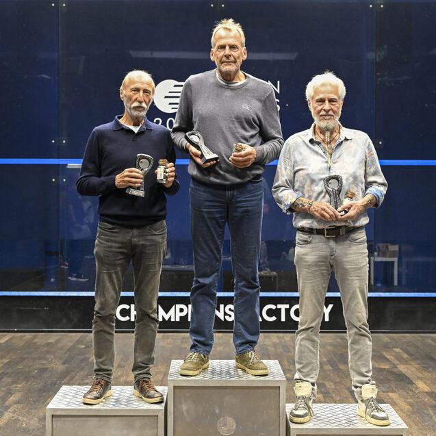 Das &Uuml;75-Podest der Herren (v.l.n.r.): Bryan Francis, Wolfgang Meinke und Bernd G&ouml;tsch - Bild: Sportwerk Hamburg - Thomas Panzau