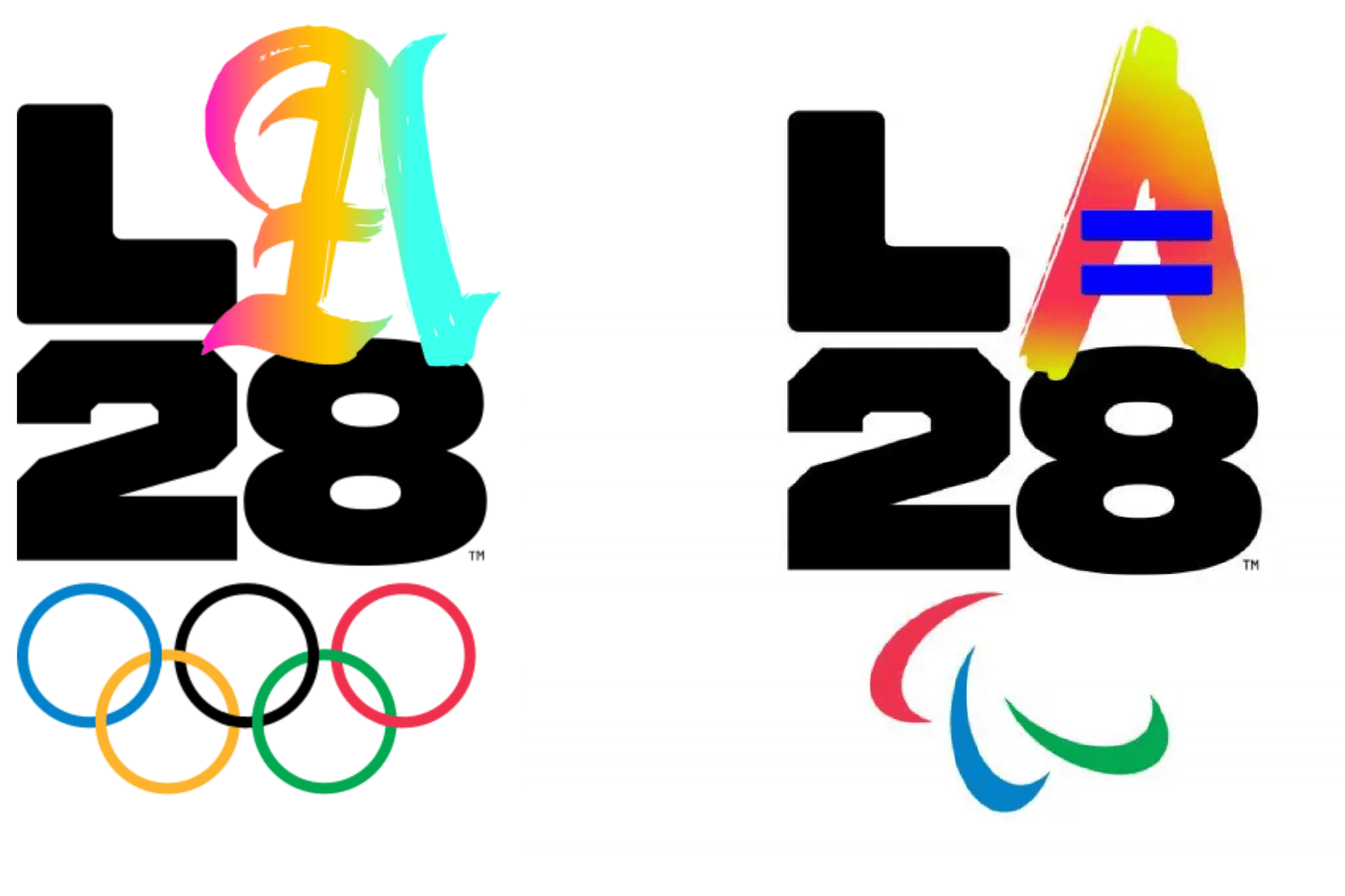 Zwei von vielen verschiedenen Emblem-Logos der Olympischen (li) und Paralympischen Sommerspiele in Los Angeles 2028