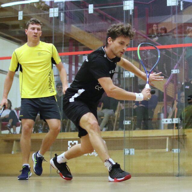 Valentin Rapp (re, hier bei der letztj&auml;hrigen Turnierauflage der Schr&auml;glage Squash Open 2024) ist erneut Turnierpromoter der Schr&auml;glage Squash Open presented by MySunnySmile 2025 - Bild (Archiv): Christian Lortat