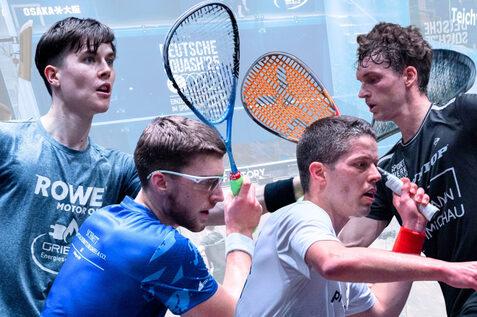 Yannik Omlor (Setzung: 2), Finn-Lennart Koch (3/4), Raphael Kandra (1) und Valentin Rapp (3/4, v.l.n.r.) stehen in den TOP 4 der Setzliste f&uuml;r das Herrenfeld der DEM 2026 - Bilder (Archiv): Henning Angerer