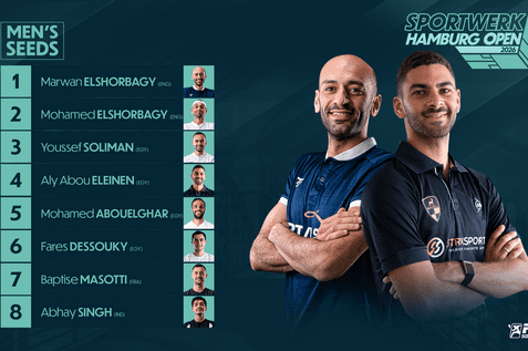 Die TOP 8 - Setzliste der Herren bei den Sportwerk Hamburg Open 2026 - Bild: PSA Squash Tour