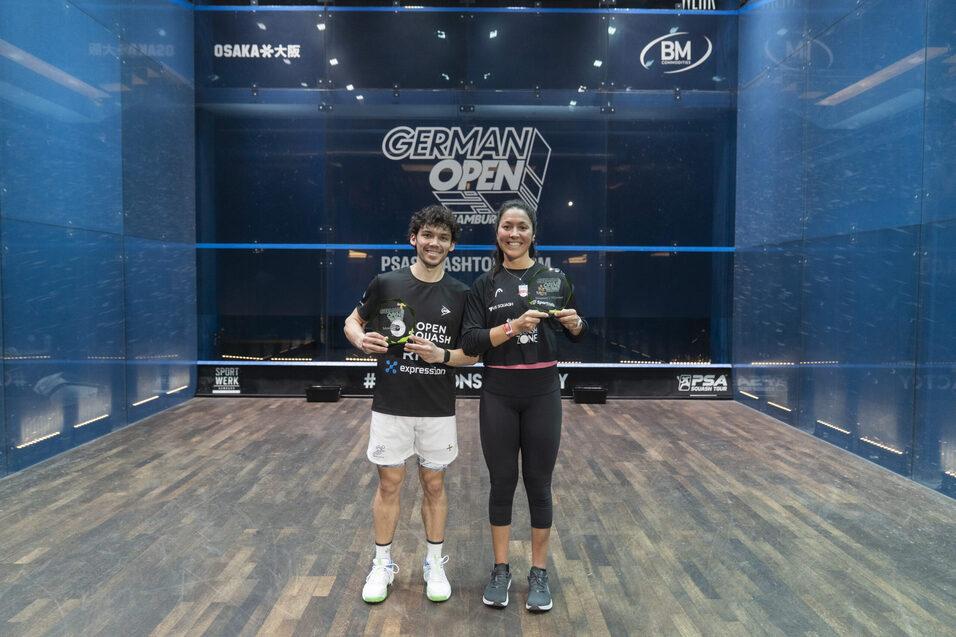 Amanda Sobhy (re) und Victor Crouin gewannen die German Open 2025 - Bild: PSA Squash Tour