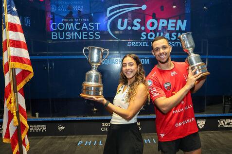 Hania El Hammamy (li) und Mostafa Asal strichen in der zur&uuml;ckliegenden Saison 2025/2026 am meisten Preisgeld pro Person ein - Bild: PSA Squash Tour